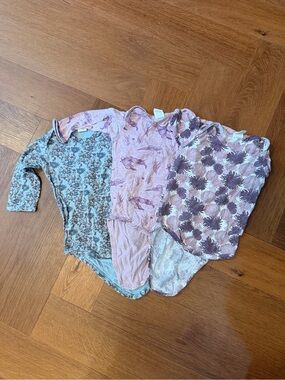 Kate Quinn 3 Pack Bamboo Bodysuits 6-12M Floral Woodland Long Sleeve Bundle